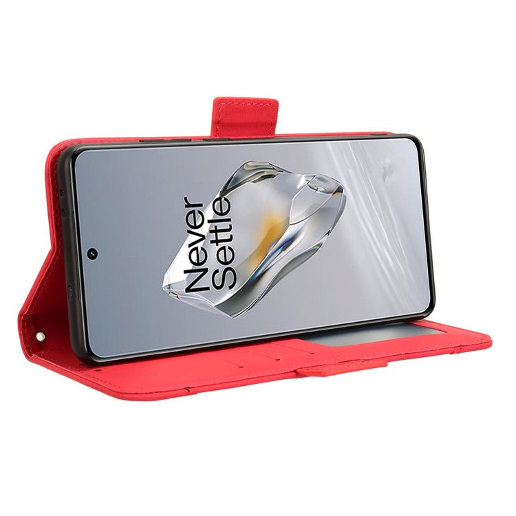 Leather Phone Shell for OnePlus 12 5G Case Multiple Card Slots Wallet Cellphone Cover - Red