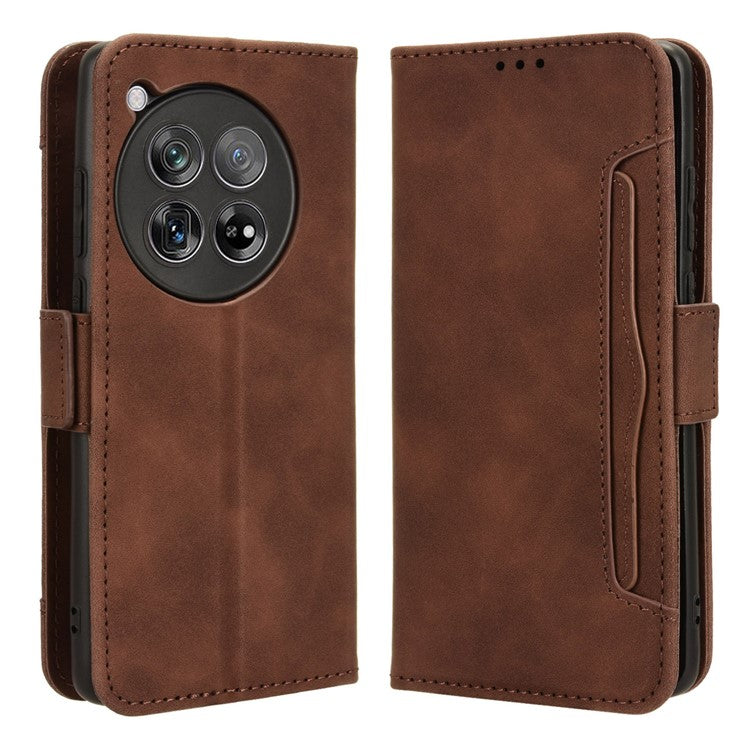 Leather Phone Shell for OnePlus 12 5G Case Multiple Card Slots Wallet Cellphone Cover - Brown