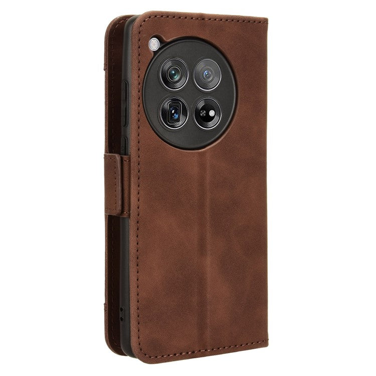 Leather Phone Shell for OnePlus 12 5G Case Multiple Card Slots Wallet Cellphone Cover - Brown
