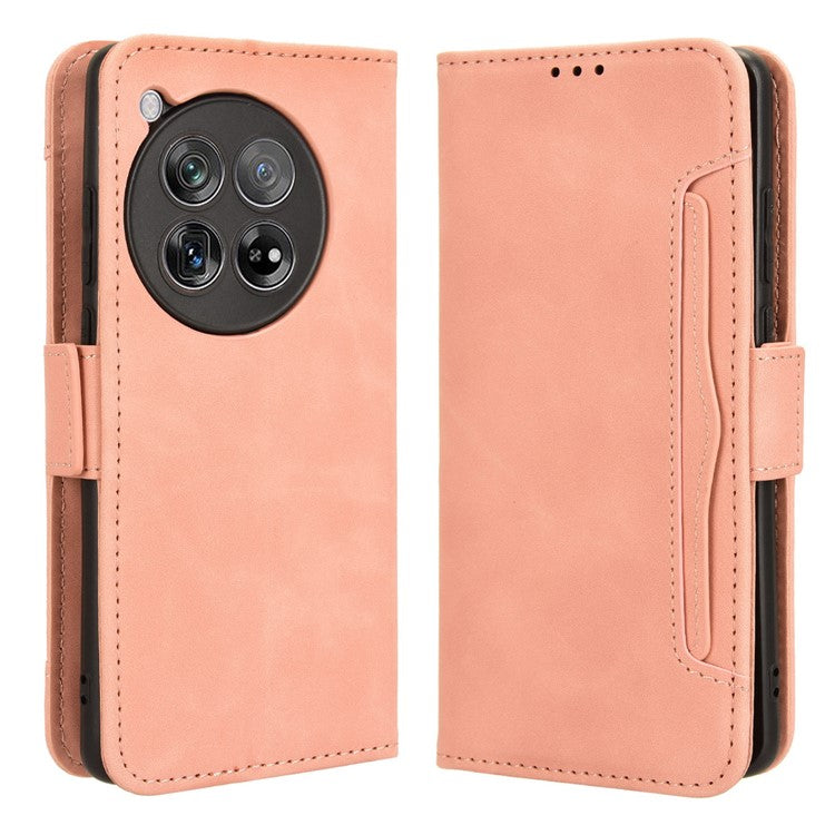Leather Phone Shell for OnePlus 12 5G Case Multiple Card Slots Wallet Cellphone Cover - Pink
