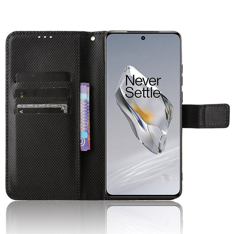 For OnePlus 12 5G Shockproof Mobile Phone Case PU Leather Stand Cover - Black