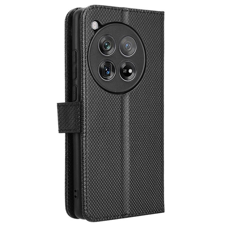 For OnePlus 12 5G Shockproof Mobile Phone Case PU Leather Stand Cover - Black
