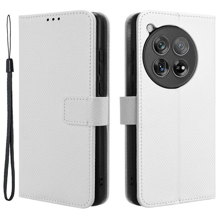 For OnePlus 12 5G Shockproof Mobile Phone Case PU Leather Stand Cover - White