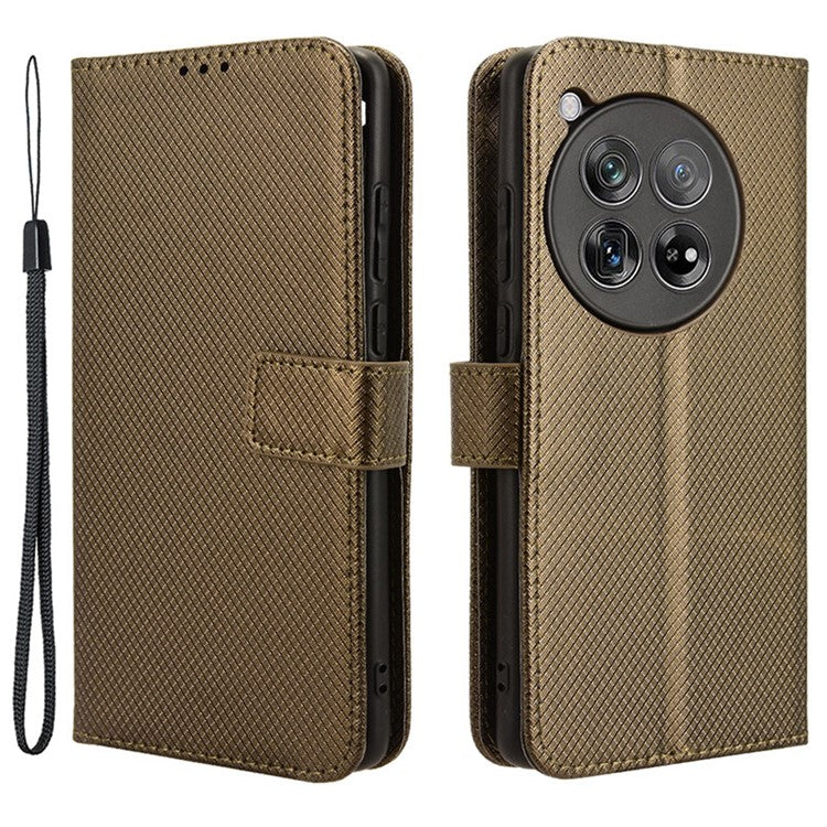 For OnePlus 12 5G Shockproof Mobile Phone Case PU Leather Stand Cover - Brown