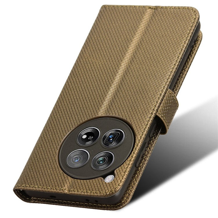 For OnePlus 12 5G Shockproof Mobile Phone Case PU Leather Stand Cover - Brown