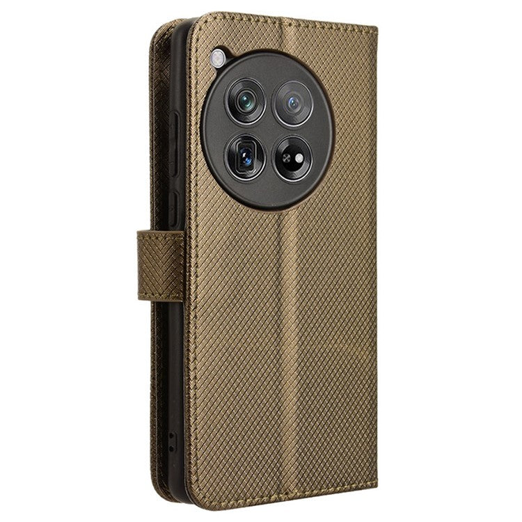 For OnePlus 12 5G Shockproof Mobile Phone Case PU Leather Stand Cover - Brown