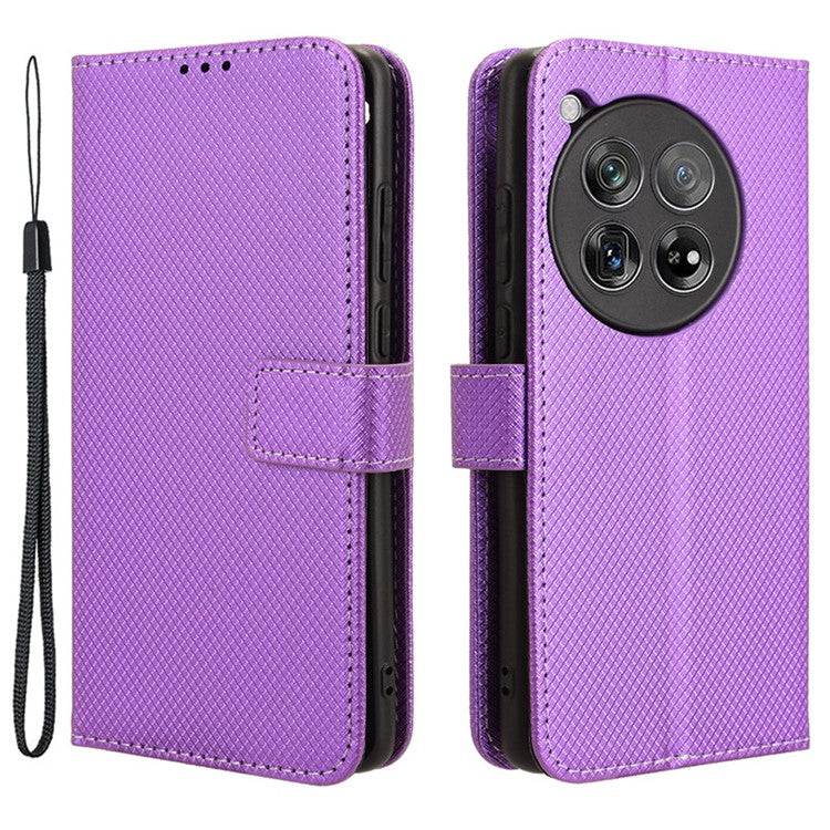 For OnePlus 12 5G Shockproof Mobile Phone Case PU Leather Stand Cover - Purple
