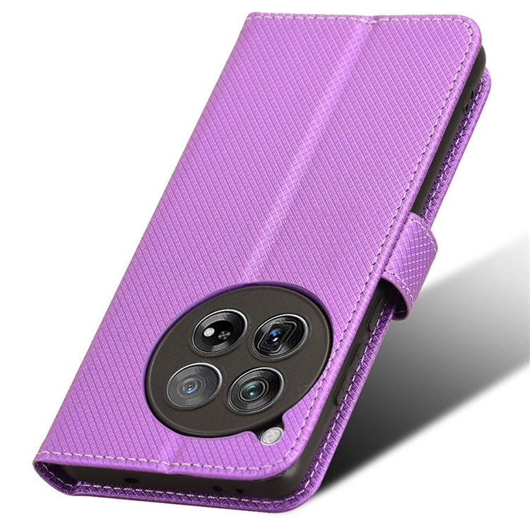 For OnePlus 12 5G Shockproof Mobile Phone Case PU Leather Stand Cover - Purple