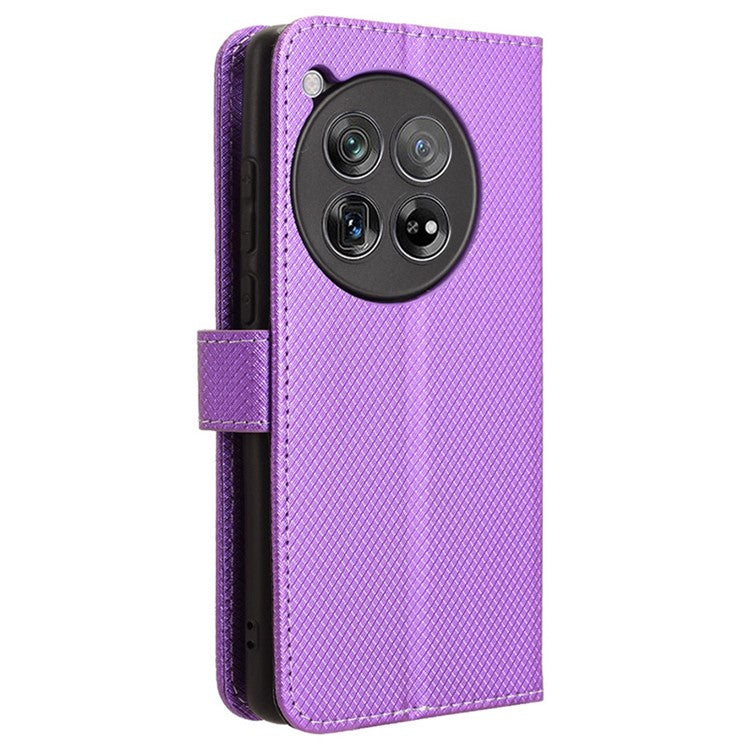 For OnePlus 12 5G Shockproof Mobile Phone Case PU Leather Stand Cover - Purple