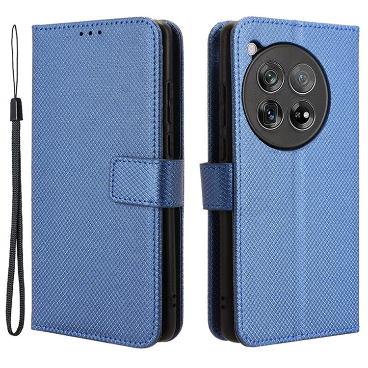 For OnePlus 12 5G Shockproof Mobile Phone Case PU Leather Stand Cover - Blue