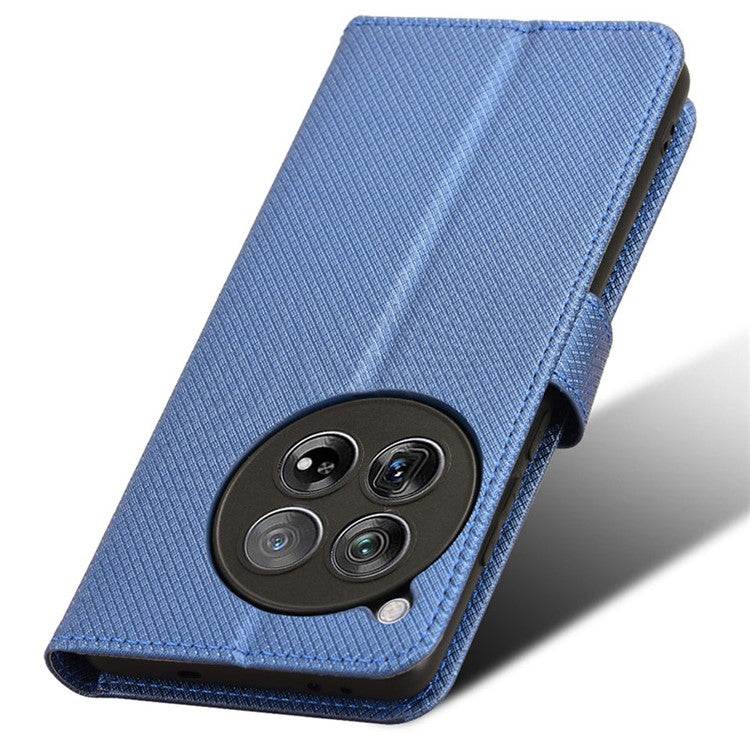 For OnePlus 12 5G Shockproof Mobile Phone Case PU Leather Stand Cover - Blue