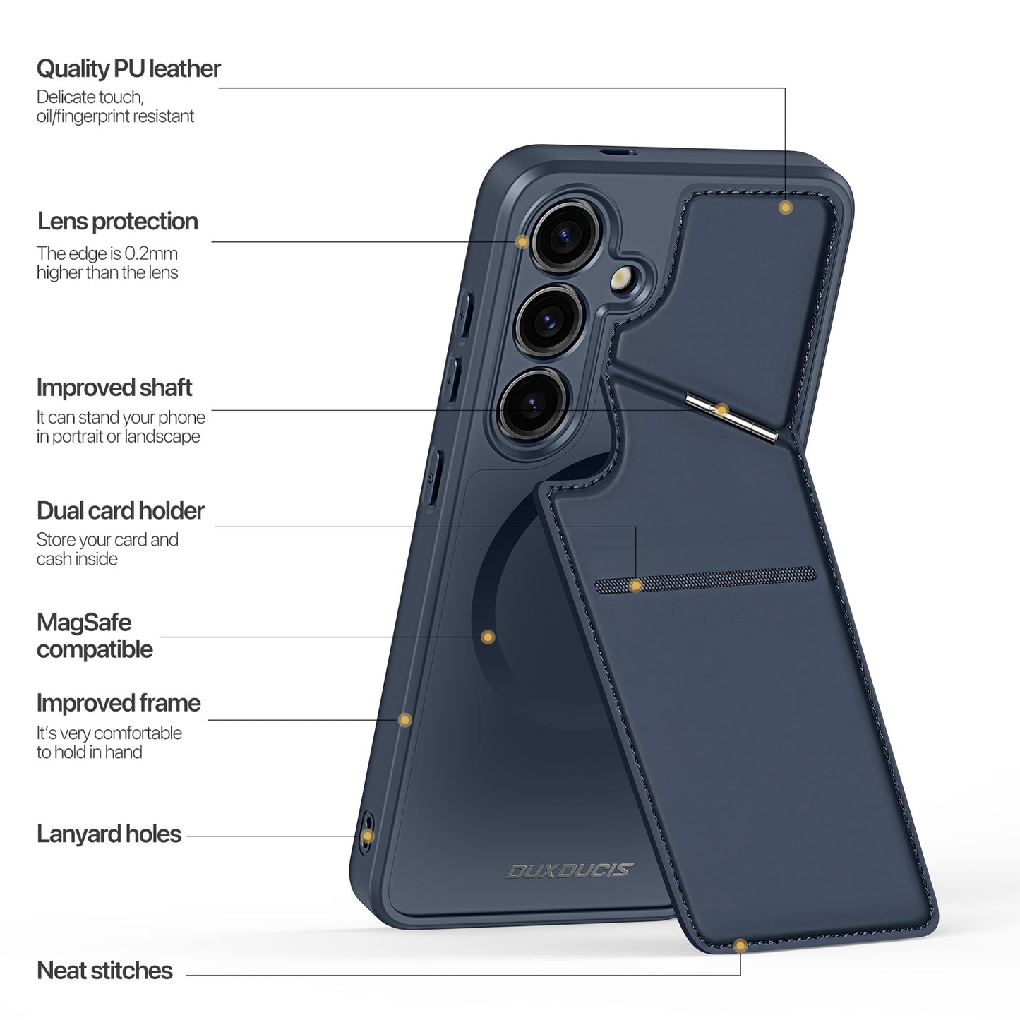 DUX DUCIS Rafi II Series for Samsung Galaxy S24 RFID Blocking Case Card Holder Kickstand Phone Cover - Blue