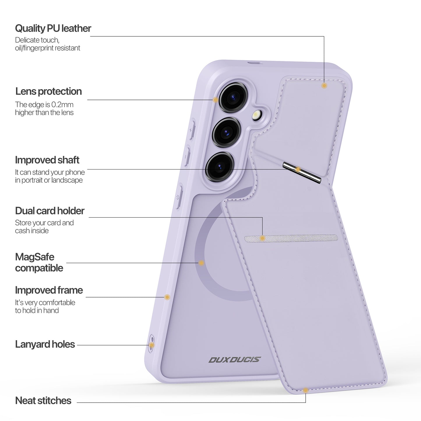 DUX DUCIS Rafi II Series for Samsung Galaxy S24+ Magnetic Case PU Leather Kickstand Phone Cover - Purple