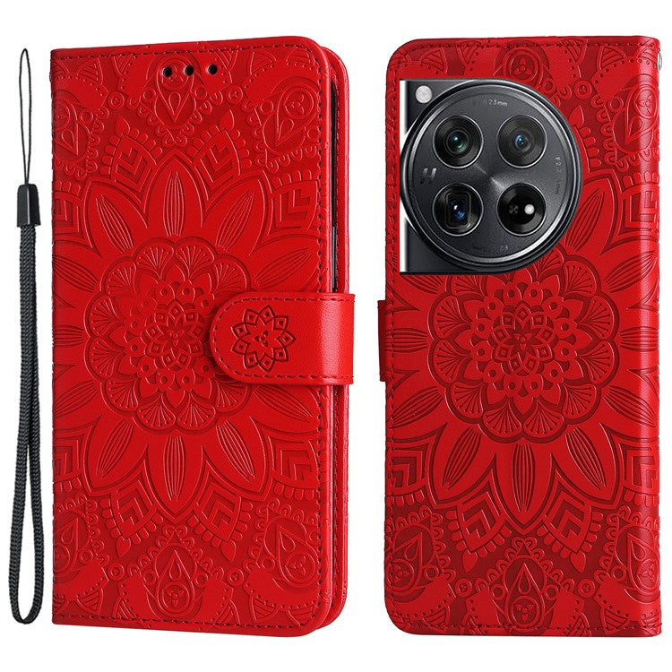 For OnePlus 12 5G PU Leather Phone Case Wallet Phone Stand Cover - Red