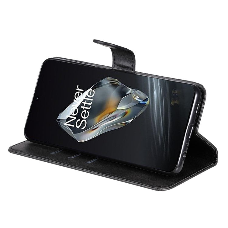 For OnePlus 12 5G Case Zipper Pocket Wallet Stand Calf Texture Phone Leather Cover - Black