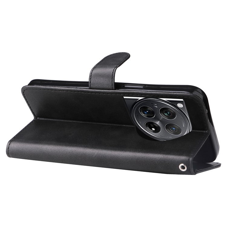 For OnePlus 12 5G Case Zipper Pocket Wallet Stand Calf Texture Phone Leather Cover - Black