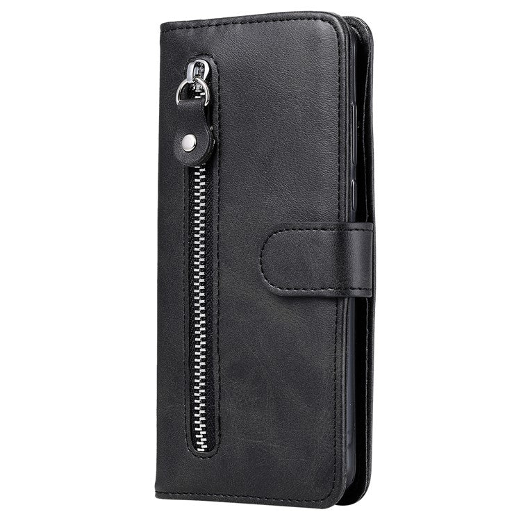 For OnePlus 12 5G Case Zipper Pocket Wallet Stand Calf Texture Phone Leather Cover - Black