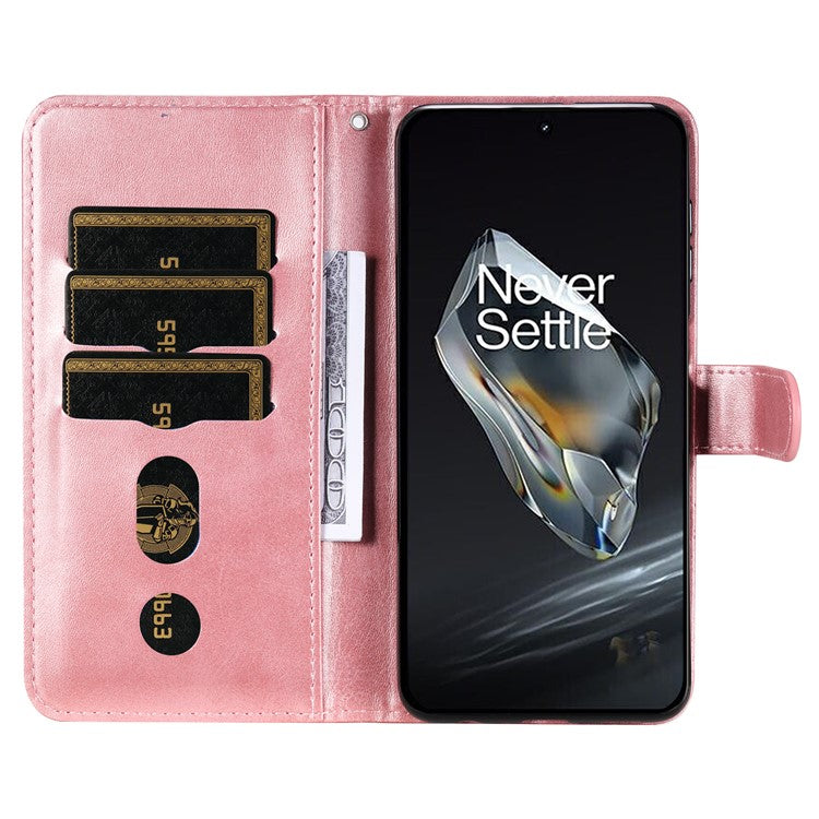 For OnePlus 12 5G Case Zipper Pocket Wallet Stand Calf Texture Phone Leather Cover - Pink