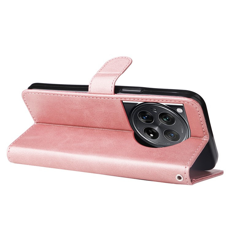 For OnePlus 12 5G Case Zipper Pocket Wallet Stand Calf Texture Phone Leather Cover - Pink
