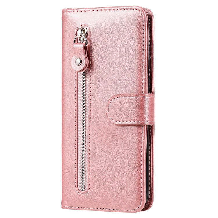 For OnePlus 12 5G Case Zipper Pocket Wallet Stand Calf Texture Phone Leather Cover - Pink