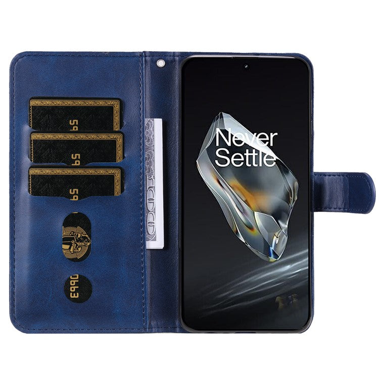 For OnePlus 12 5G Case Zipper Pocket Wallet Stand Calf Texture Phone Leather Cover - Blue
