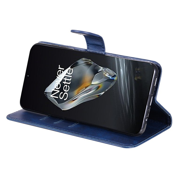 For OnePlus 12 5G Case Zipper Pocket Wallet Stand Calf Texture Phone Leather Cover - Blue