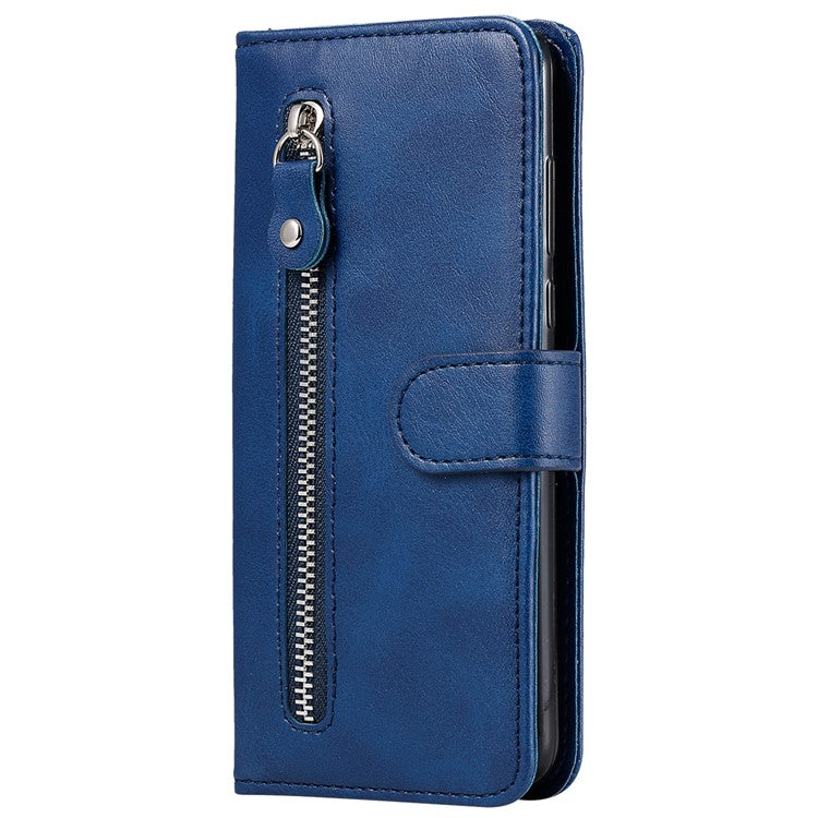 For OnePlus 12 5G Case Zipper Pocket Wallet Stand Calf Texture Phone Leather Cover - Blue