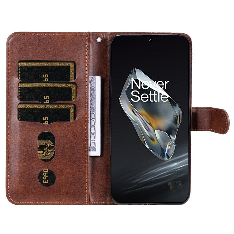 For OnePlus 12 5G Case Zipper Pocket Wallet Stand Calf Texture Phone Leather Cover - Brown