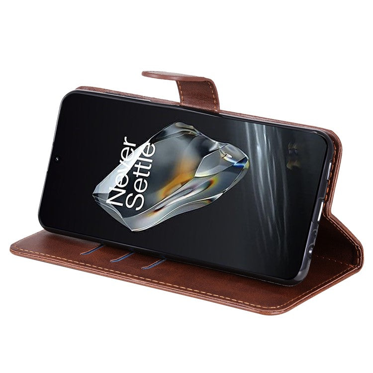 For OnePlus 12 5G Case Zipper Pocket Wallet Stand Calf Texture Phone Leather Cover - Brown