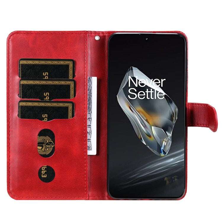 For OnePlus 12 5G Case Zipper Pocket Wallet Stand Calf Texture Phone Leather Cover - Red
