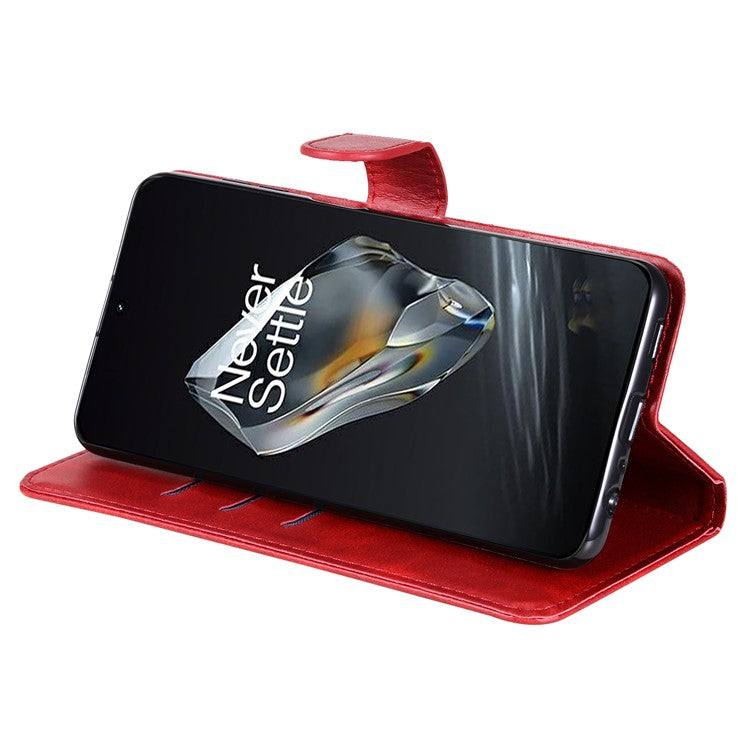For OnePlus 12 5G Case Zipper Pocket Wallet Stand Calf Texture Phone Leather Cover - Red
