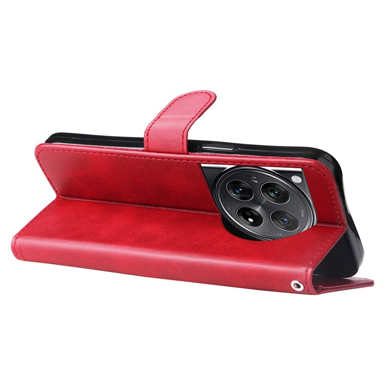 For OnePlus 12 5G Case Zipper Pocket Wallet Stand Calf Texture Phone Leather Cover - Red