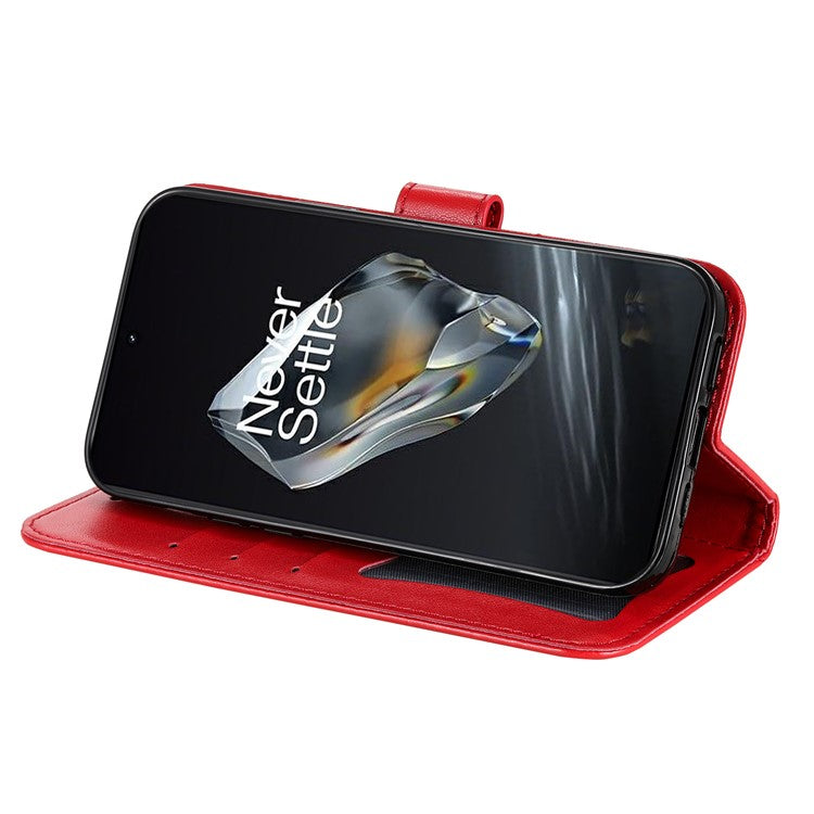 For OnePlus 12 5G Cell Phone Case Imprinted Flower PU Leather Phone Stand Cover - Red