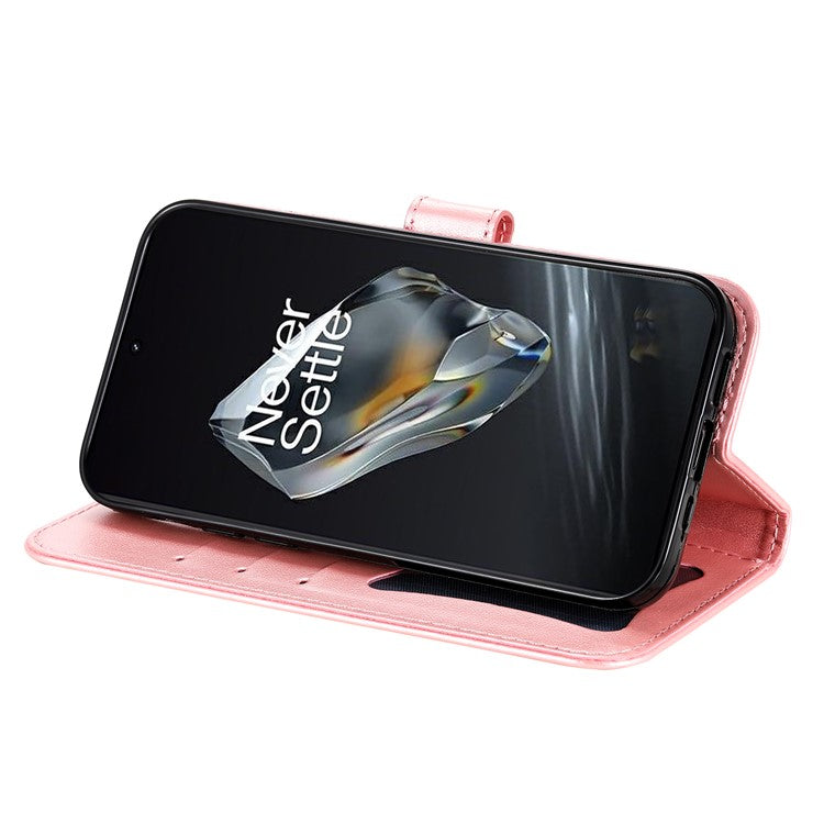 For OnePlus 12 5G Cell Phone Case Imprinted Flower PU Leather Phone Stand Cover - Pink