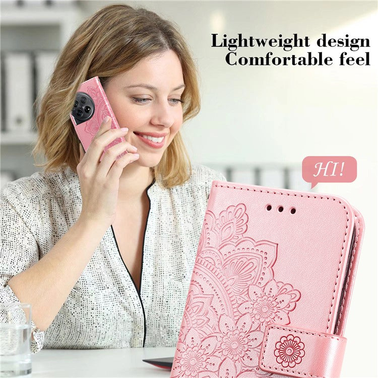 For OnePlus 12 5G Cell Phone Case Imprinted Flower PU Leather Phone Stand Cover - Pink