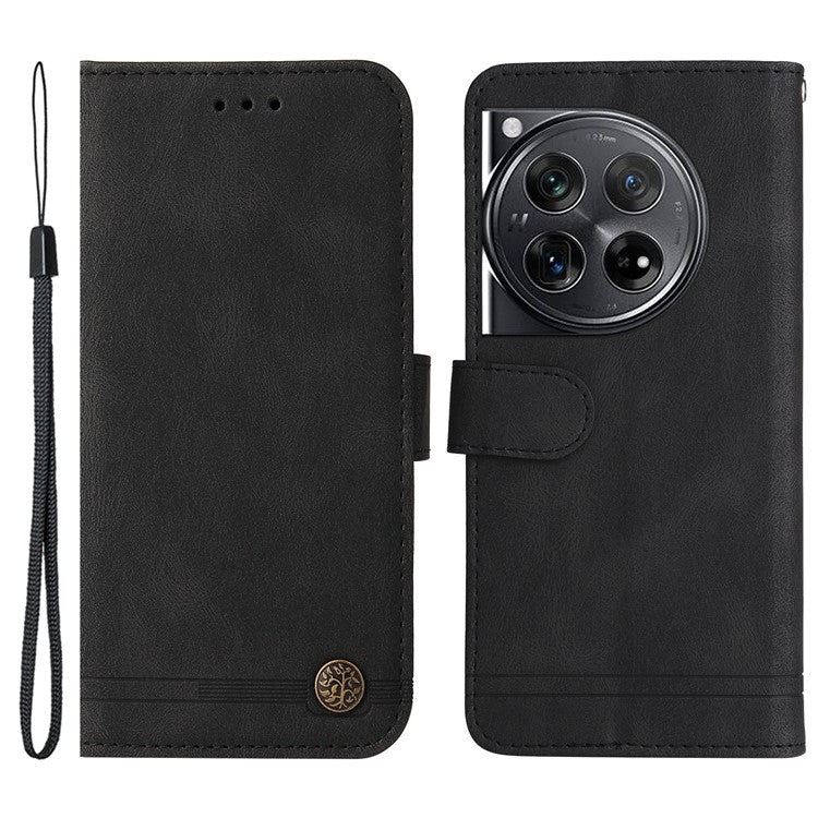 For OnePlus 12 5G Cell Phone Case PU Leather Skin-Touch Feeling Cover Wallet - Black