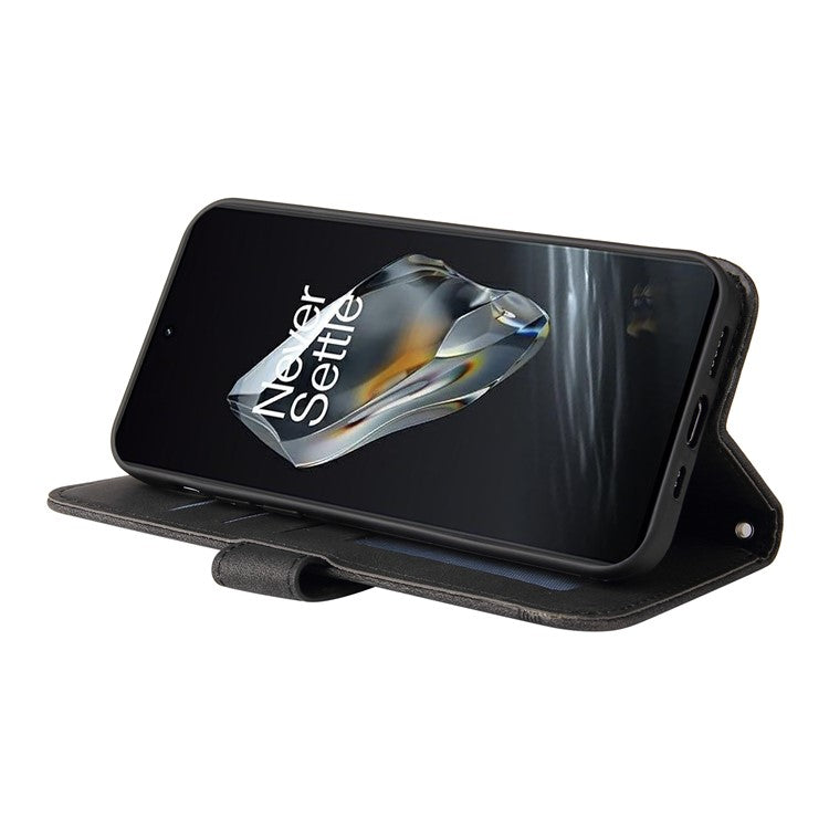 For OnePlus 12 5G Cell Phone Case PU Leather Skin-Touch Feeling Cover Wallet - Black