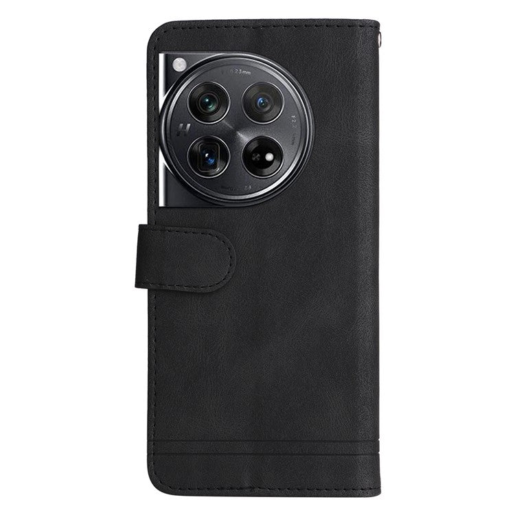 For OnePlus 12 5G Cell Phone Case PU Leather Skin-Touch Feeling Cover Wallet - Black