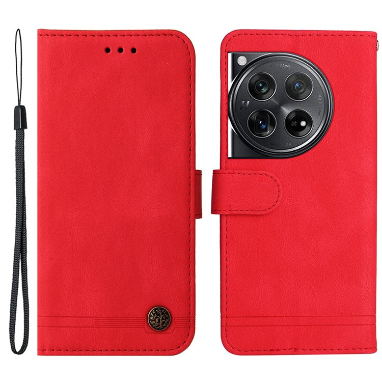 For OnePlus 12 5G Cell Phone Case PU Leather Skin-Touch Feeling Cover Wallet - Red