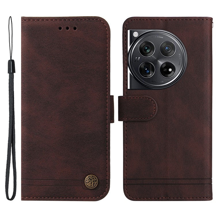 For OnePlus 12 5G Cell Phone Case PU Leather Skin-Touch Feeling Cover Wallet - Brown