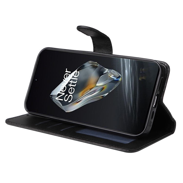 For OnePlus 12 5G Cell Phone Case Wrist Strap Leather Phone Cover Wallet with Stand - Black