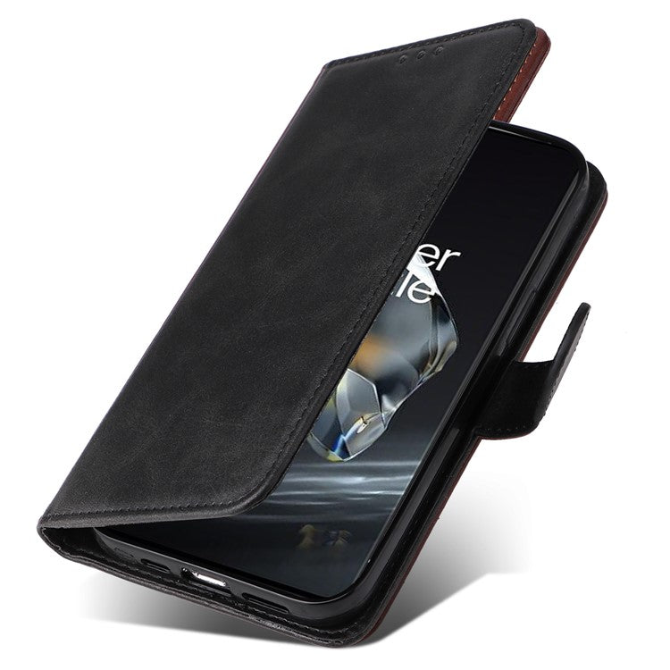 For OnePlus 12 5G Cell Phone Case Wrist Strap Leather Phone Cover Wallet with Stand - Black