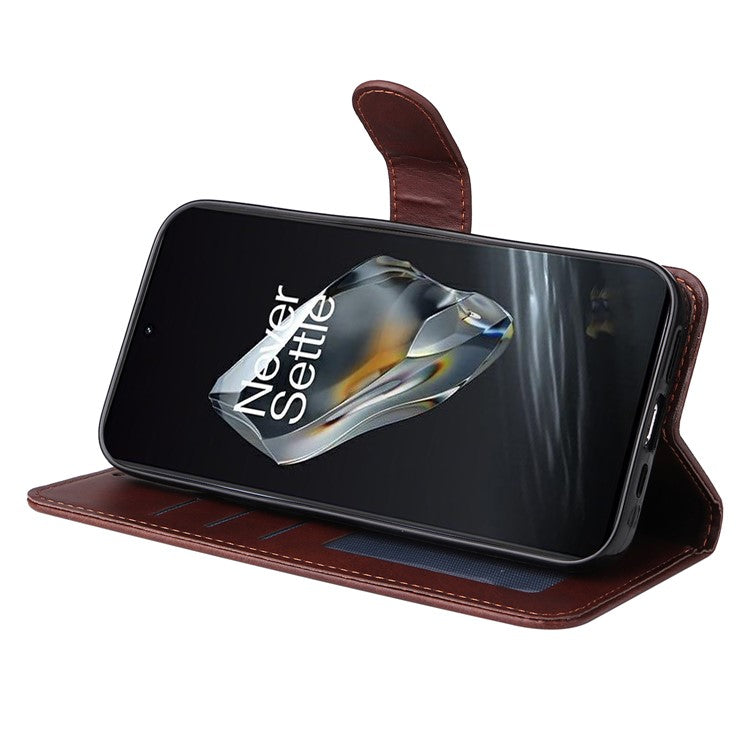 For OnePlus 12 5G Cell Phone Case Wrist Strap Leather Phone Cover Wallet with Stand - Brown