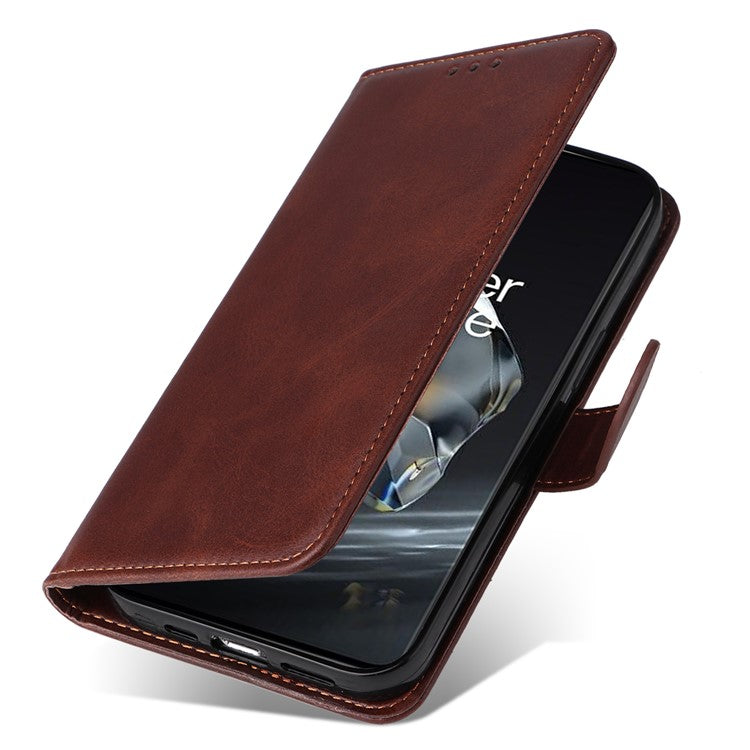 For OnePlus 12 5G Cell Phone Case Wrist Strap Leather Phone Cover Wallet with Stand - Brown