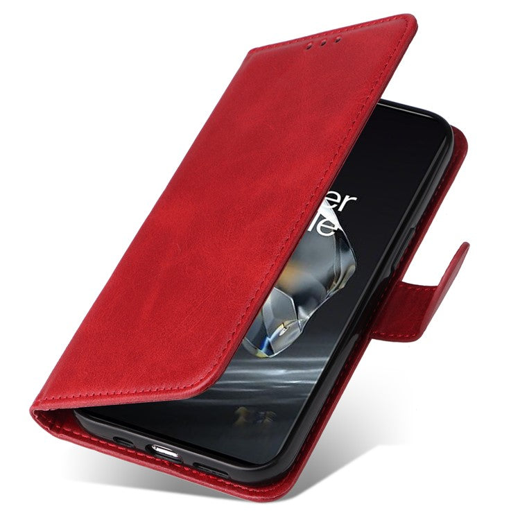 For OnePlus 12 5G Cell Phone Case Wrist Strap Leather Phone Cover Wallet with Stand - Red