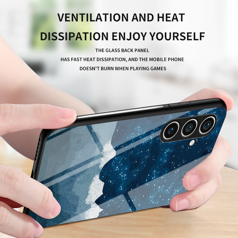 For Samsung Galaxy S24+ Cell Phone Case Starry Sky Pattern Printing Scratch-resistant Cover - Starry Crescent Moon