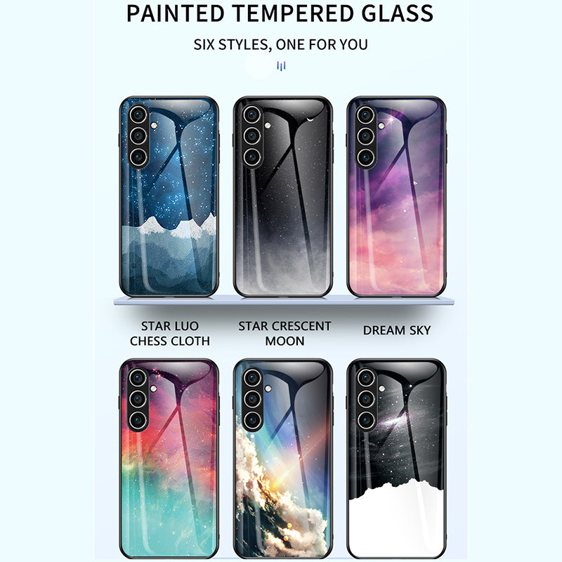 For Samsung Galaxy S24+ Cell Phone Case Starry Sky Pattern Printing Scratch-resistant Cover - Starry Crescent Moon