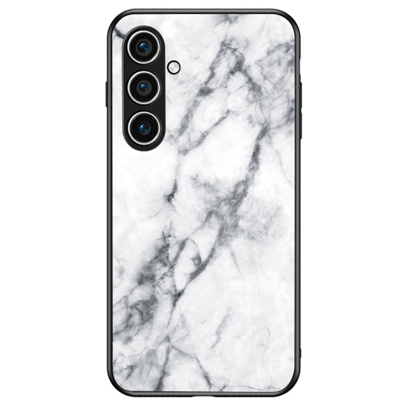 Marble Pattern Case for Samsung Galaxy S24+ Cover Slim-Fit Tempered Glass+PC+TPU Phone Shell - White Marble