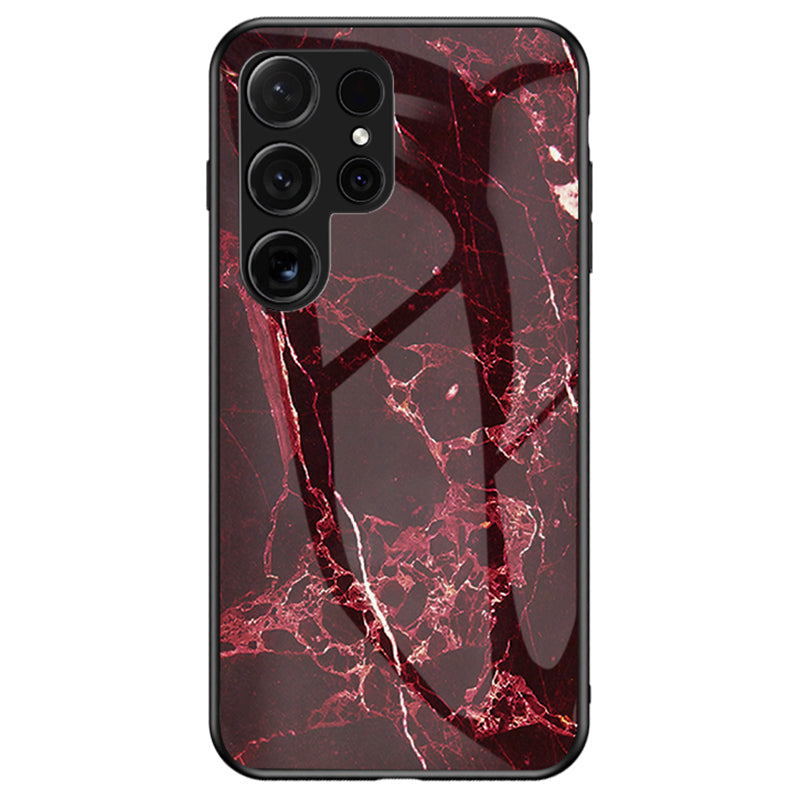 For Samsung Galaxy S24 Ultra Case Anti-dust Tempered Glass+PC+TPU Cover with Printed Marble Pattern - Blood Red Marble