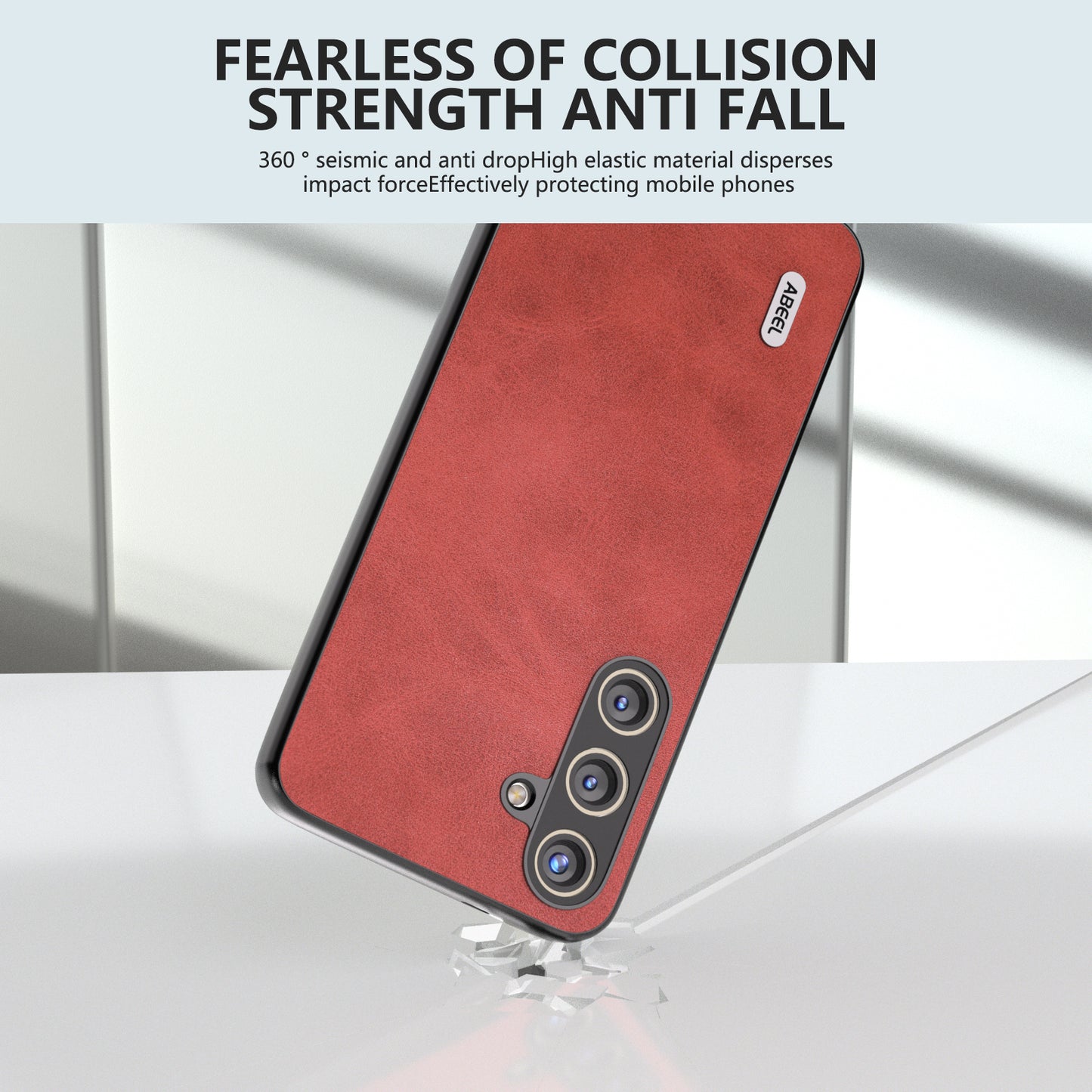 ABEEL For Samsung Galaxy S24+ Case Cowhide Texture Shockproof Protective Phone Cover - Red